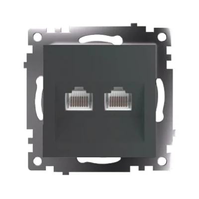 Розетка компьютерная 2-местная RJ-45 (механизм) STEKKER GLS00-7109-06 , серия Катрин, графит 50008