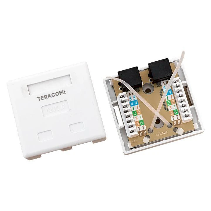 Розетка настенная TERACOM PRO кат.6 неэкранированная 2 порта RJ-45 Dual IDC бел. EKF TRP-WBOX-2RJ45-6UTP-WH 5