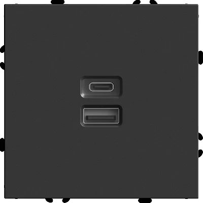 Розетка 2-местная USB + Type C (механизм), STEKKER, 250В, 20W, серия Эмили, RST10-5115-05, черный уголь, soft touch 49853