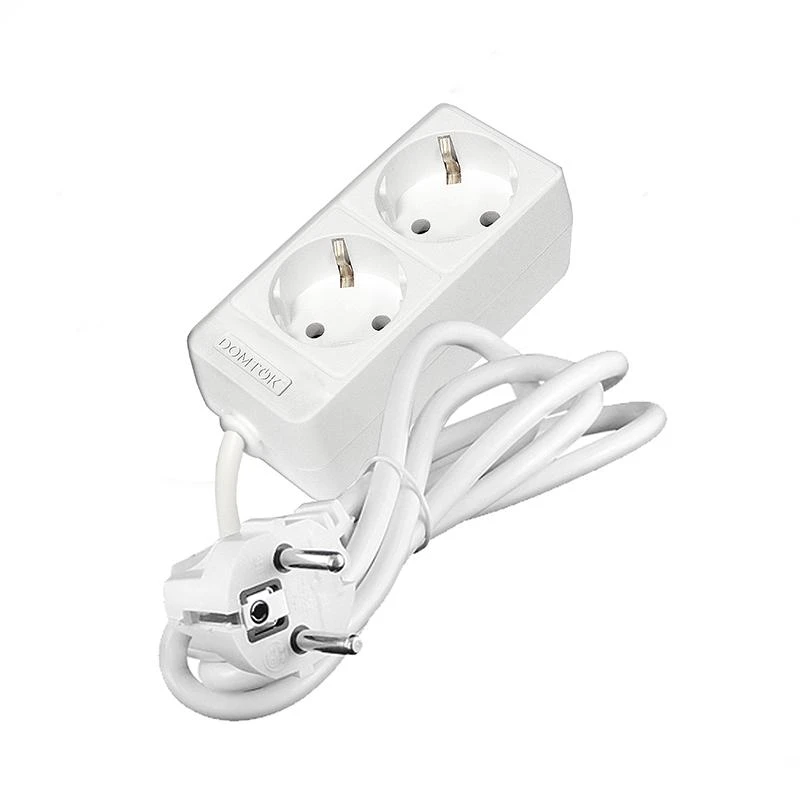 Удлинитель 2х1.5м с заземл. 16А IP20 3.5кВт ПВС 3х1 бел. DOMTOK 2384 2
