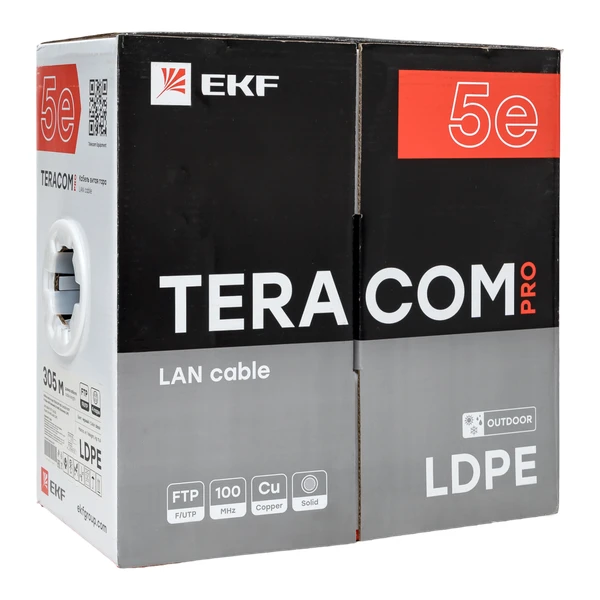 Кабель витая пара F/UTP кат.5E 4 пары 24 AWG solid внешн. LDPE черн. (м) TERACOM PRO EKF TRP-5EFTP-04PE-BK-OUT3 2