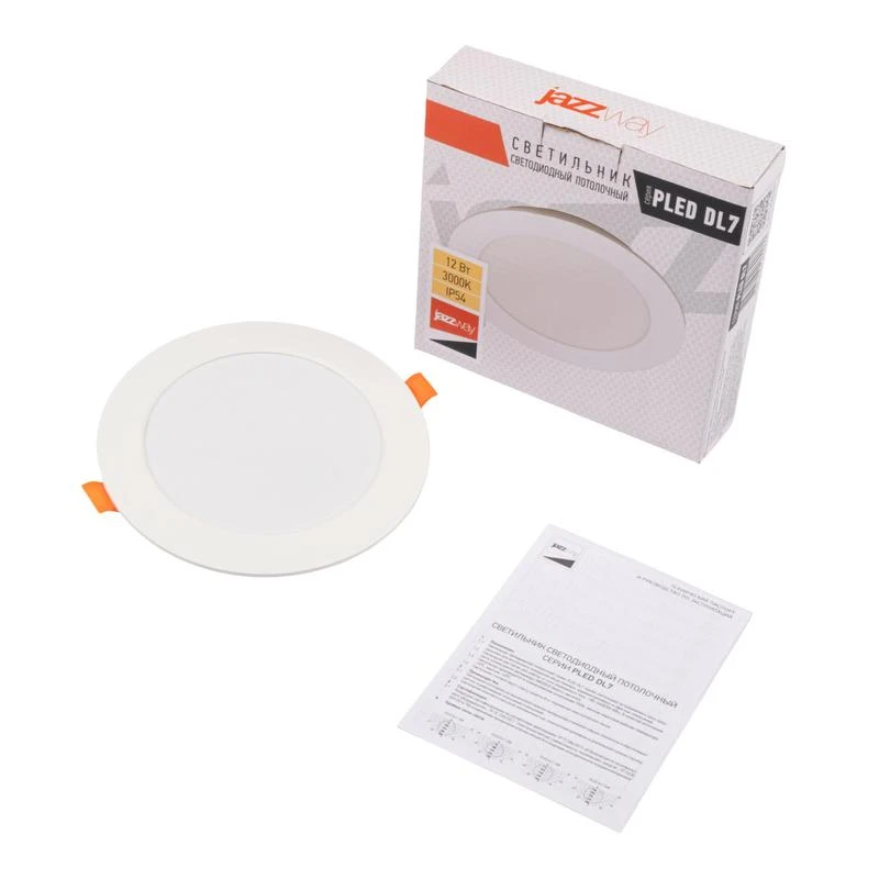 Светильник светодиодный PLED DL7 12Вт 3000К IP54 1020лм WH встраив. бел. Pro JazzWay 5069060 3