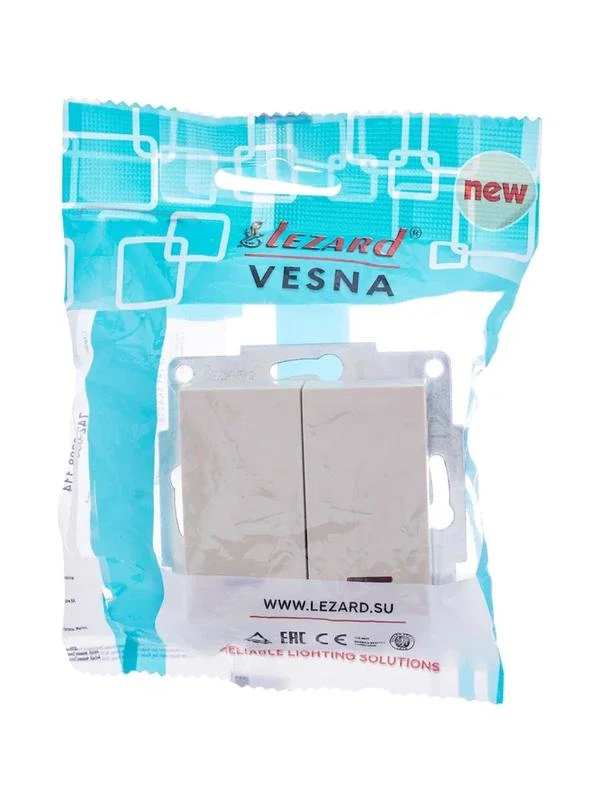 Выключатель 2-кл. 1п СП Vesna 10А IP20 с индикацией механизм крем. LEZARD 742-0388-112 3