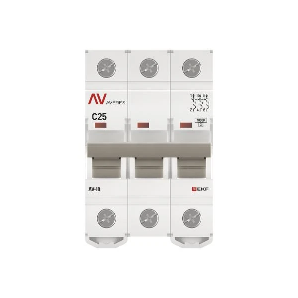 Выключатель автоматический модульный 3п C 25А 10кА AV-10 AVERES EKF mcb10-3-25C-av 3