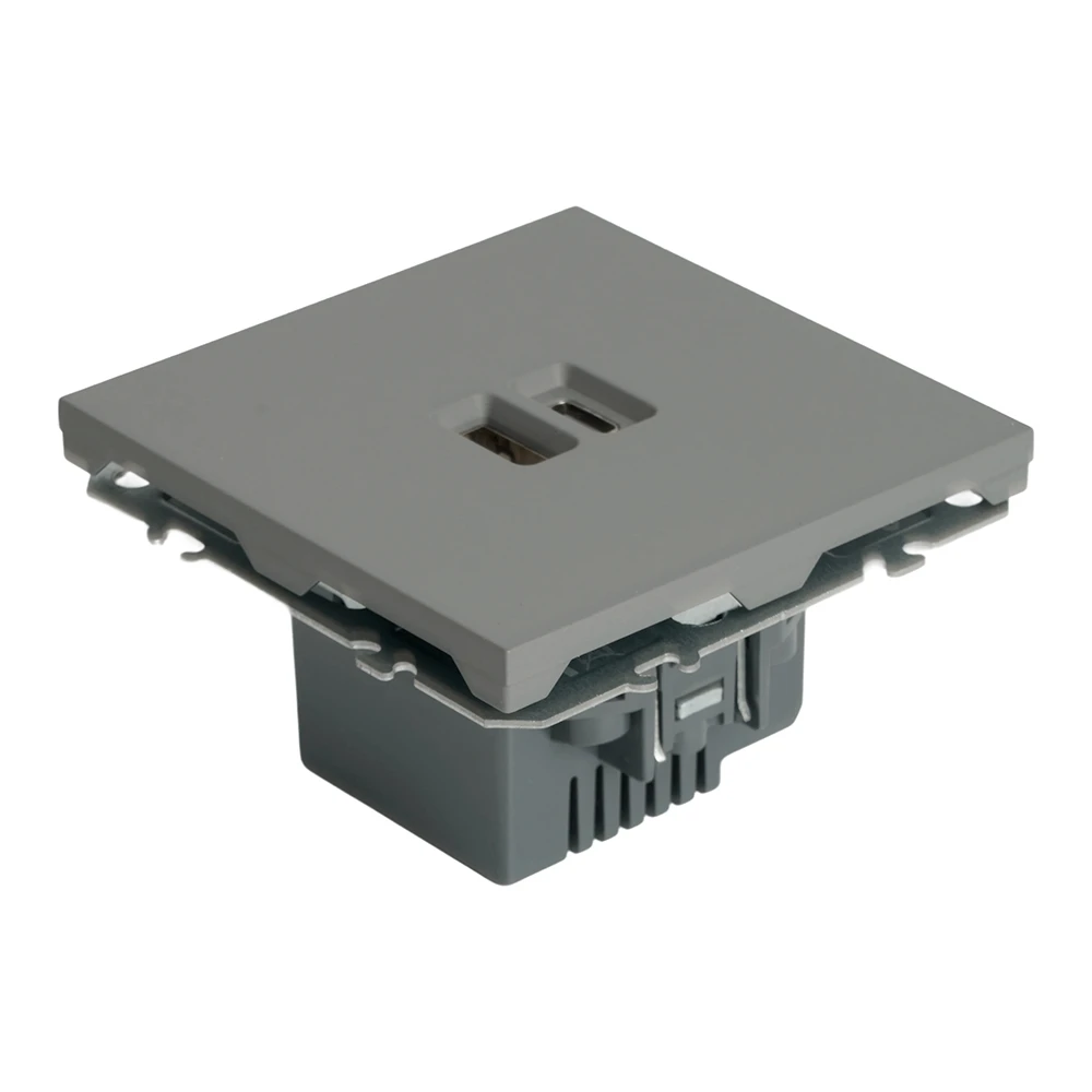 Розетка 2-местная USB + Type C (механизм), STEKKER, 250В, 20W, серия Эмили, RST10-5115-10, платиново-серый, soft touch 49957 6