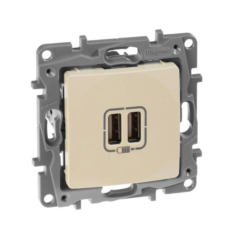 Розетка USB 2-м СП 2мод. Etika 240В/5В 2400мА механизм сл. кость Leg 672394 2