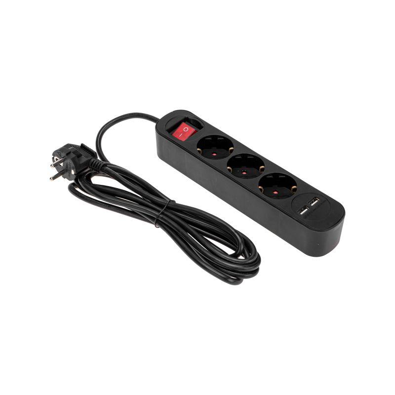 Удлинитель 3х3м с заземл. STANDARD 2хUSB 3х1кв.мм с выкл. черн. Rexant 13-4022 1