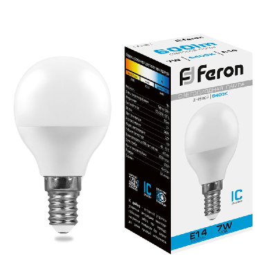 Лампа светодиодная Feron LB-95 Шарик E14 7W 175-265V 6400K 25480
