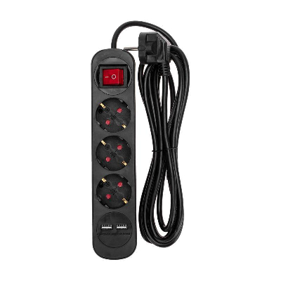 Удлинитель 3х3м с заземл. STANDARD 2хUSB 3х1кв.мм с выкл. черн. Rexant 13-4022 0